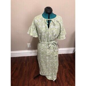 Maggy London Sage Green Floral Flutter Bell Sleeve Linen Blend Dress, NWT sz 8